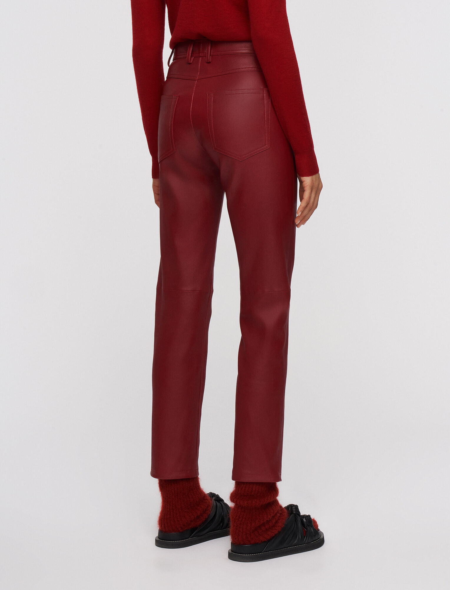 Joseph, Leather Stretch Teddy Trousers, in Syrah